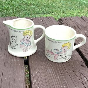 Royal‎ Trio Creamer and Mug Set Hand Decorated Boy Dog Vintage Collectible